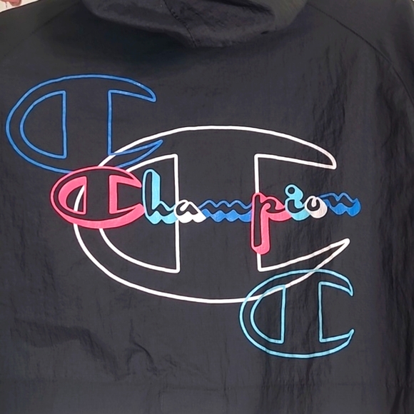 Vintage 90s Champion Spellout Logo Large Print Sleeve Windbreaker Hoodie  Size M - Picture 12 of 16